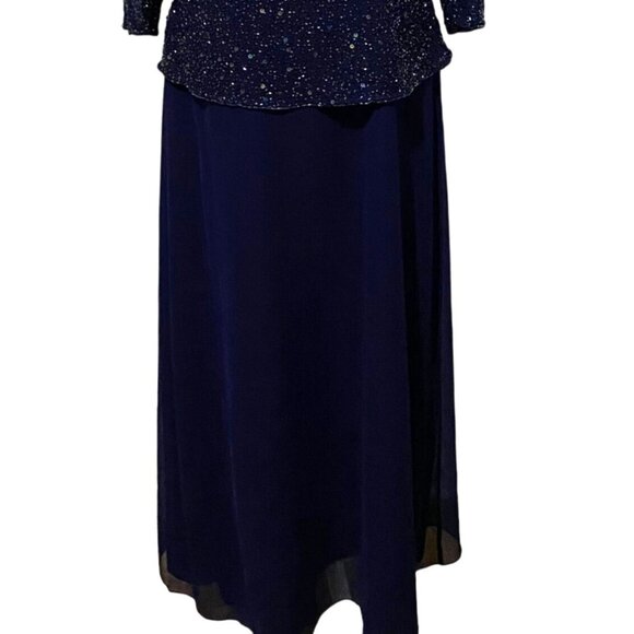 Laurence Kazar Beaded Top Maxi Dress L Navy Blue - Picture 3 of 9